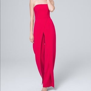 NWOT White House Black Market Convertible Strapless Split-Leg Jumpsuit - rhubarb